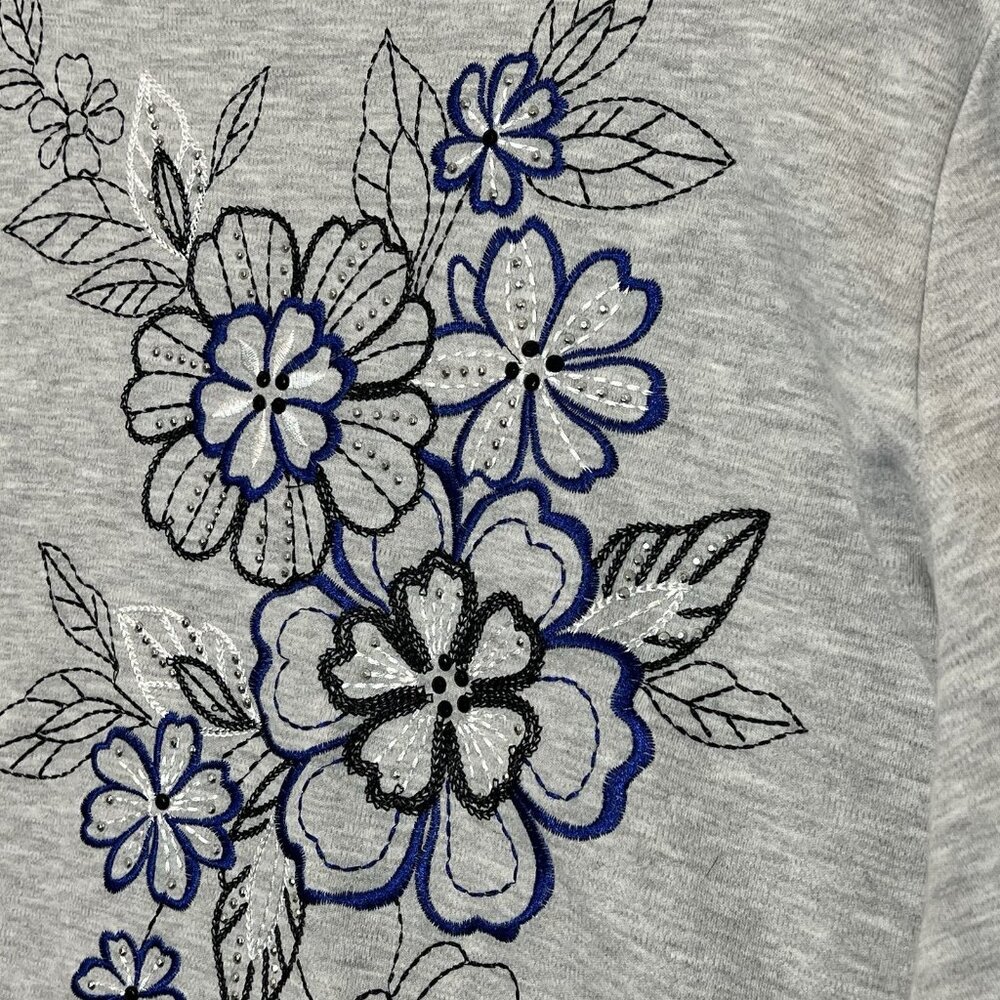 ALFRED DUNNER Woman Top Embellished Chenille Floral Size 2X Gray Long Sleeves - Picture 6 of 10